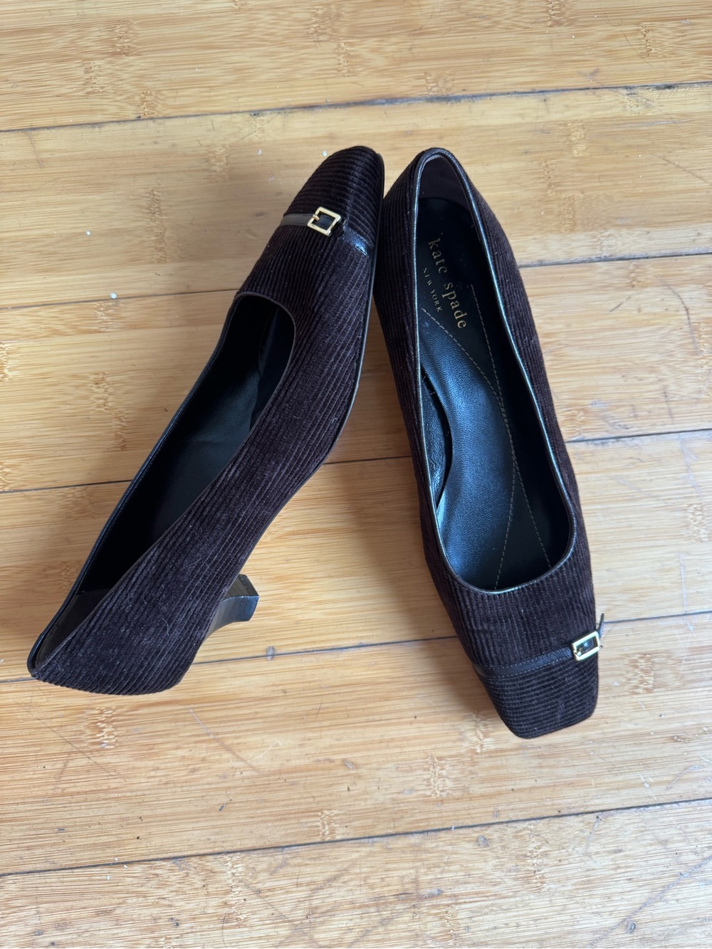 Vintage kate spade Dark Brown Corduroy Low kitten heels square toe